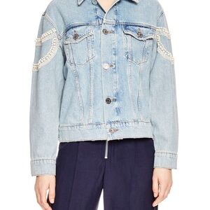 Sandro Light Blue Jean Jacket with Pearl Accents